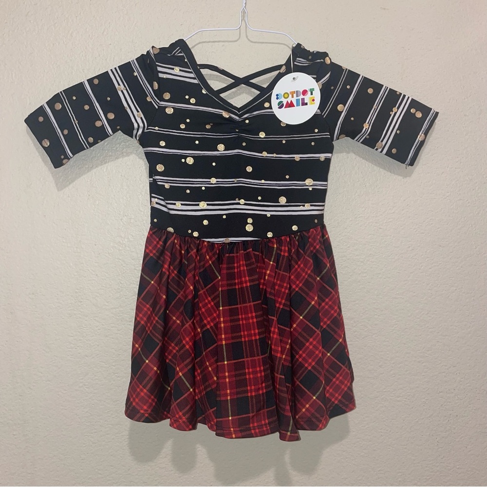 Dot Dot Smile Christmas Holiday Fancy Dress 12-24m Black/Gold/Red Plaid